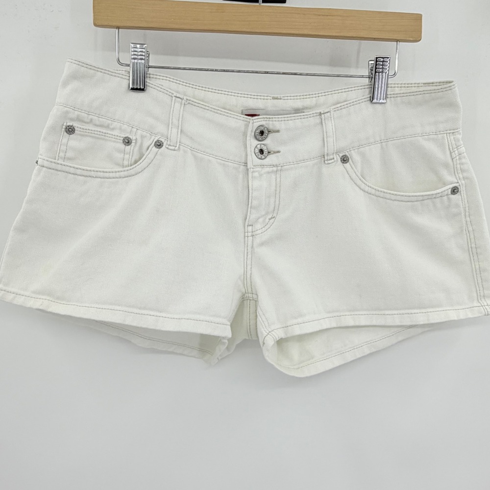 Levis Shorty Short Denim Y2K Shorts Size 9 White Low Rise Double Button Closure